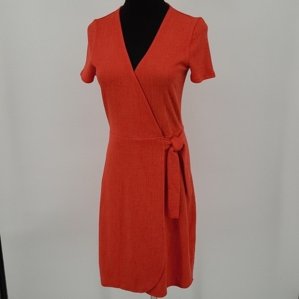 J.Crew Women Bright Coral Red Textured Cotton Blend Wrap Dress AK924 XXS NEW